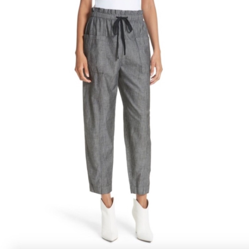 Rebecca Taylor La Vie charcoal chambray tie waist gray trousers medium